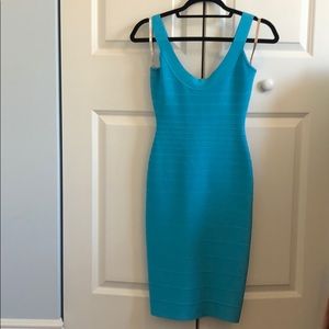 HERVE LEGER BODYCON DRESS IN CARIBBEAN BLUE